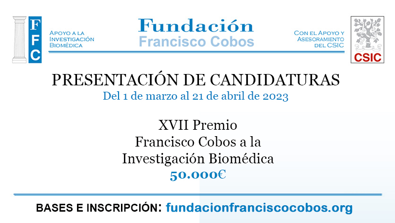 Abierto el plazo de presentación de candidaturas al XVII Premio Francisco Cobos para la investigación biomédica