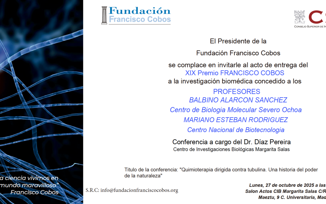 Convocado el acto de entrega del XIX Premio Fundación Francisco Cobos