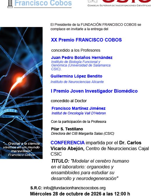 Convocado el acto de entrega del XX Premio Fundación Francisco Cobos